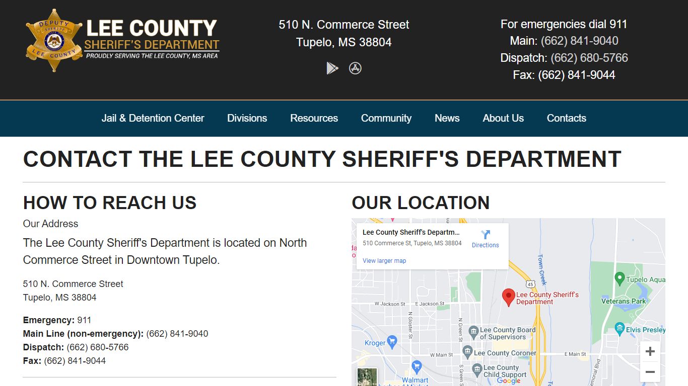 Contacts - Lee County Sheriff's Department Tupelo, MS